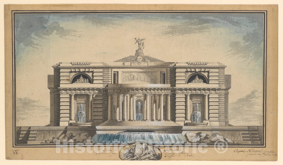 Art Print : Louis Gustave Taraval - Design for a Neoclassical Building, Thought to be a School of Arts for The City of Stockholm : Vintage Wall Art
