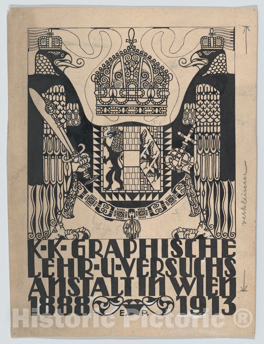 Art Print : Erwin Puchinger - Design for a Cover or Title Page for The 25th Anniversary Publication of The Viennese Graphic Design School (1888-1913) : Vintage Wall Art