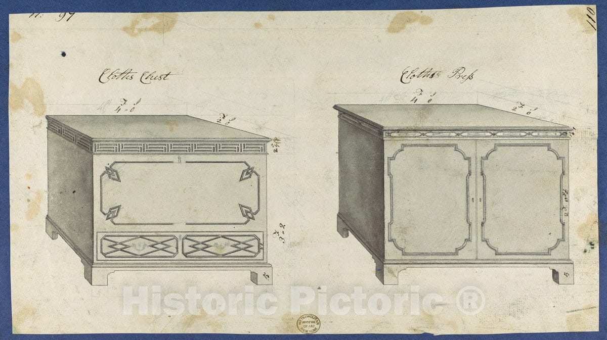 Art Print : Thomas Chippendale - Clothes Chest and Clothes Press, from Chippendale Drawings, Vol. II - 438115 : Vintage Wall Art