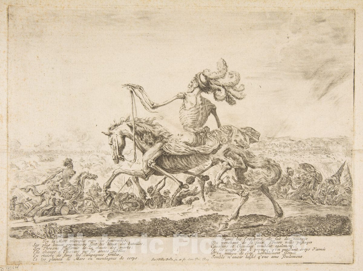 Art Print : Etched by Stefano Della Bella - Death on a Battlefield, from 'The Five Deaths' (Les Cinq Morts) : Vintage Wall Art