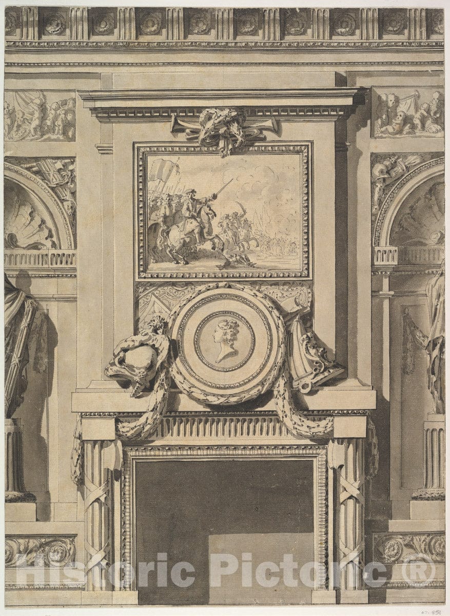 Art Print : Jean Charles Delafosse - Design for a Chimneypiece : Vintage Wall Art