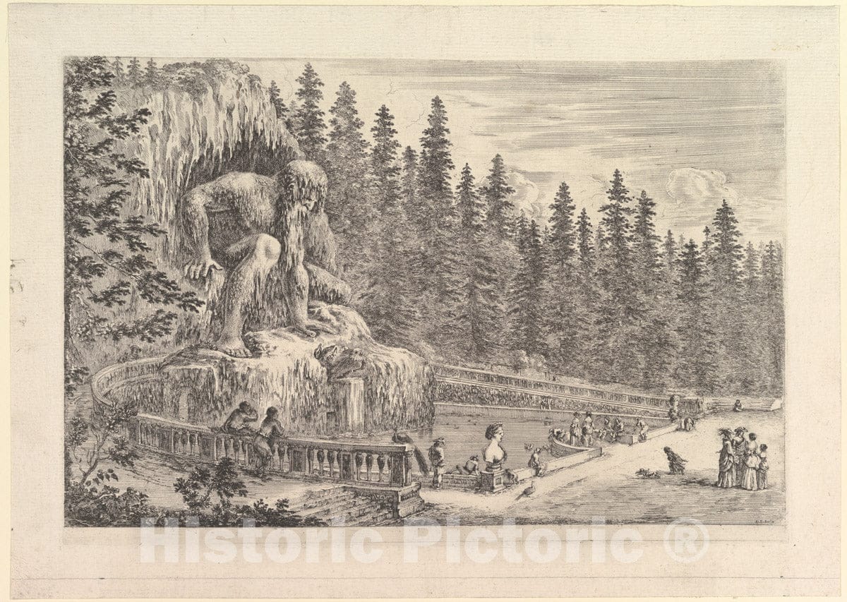 Art Print : Colossal Statue of The Appenino by Giambologna - Artist: Stefano Della Bella - Created: c1653 : Vintage Wall Art