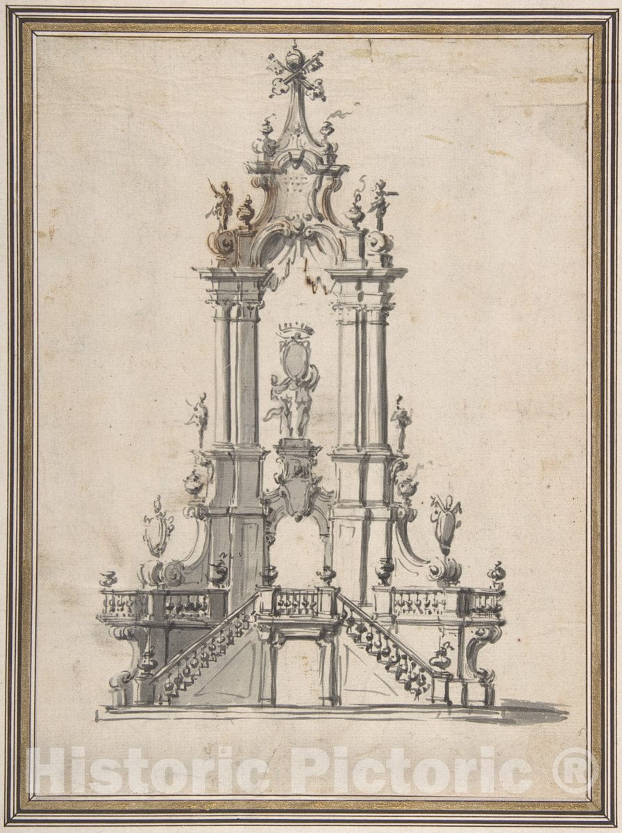 Art Print : Anonymous, Italian, 18th Century - Design for a Catafalque : Vintage Wall Art