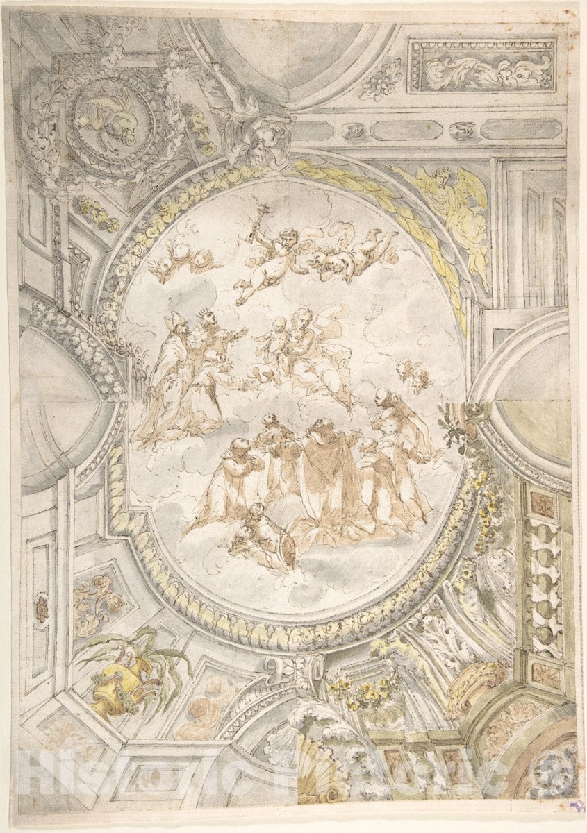 Art Print : Italian, 18th Century - Design for a Ceiling with Virgin and Child in Glory : Vintage Wall Art