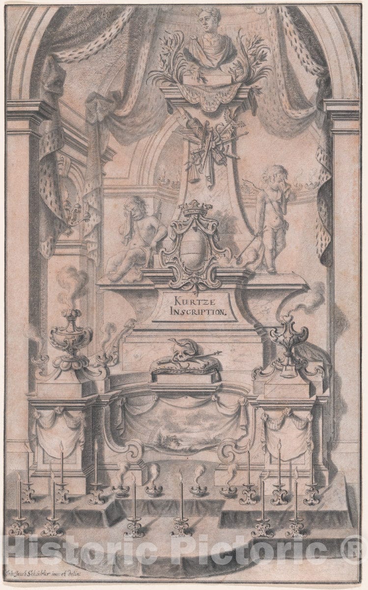 Art Print : Johann Jakob Schübler - Design for a Funeral Monument (Preparatory Drawing for a Print) : Vintage Wall Art