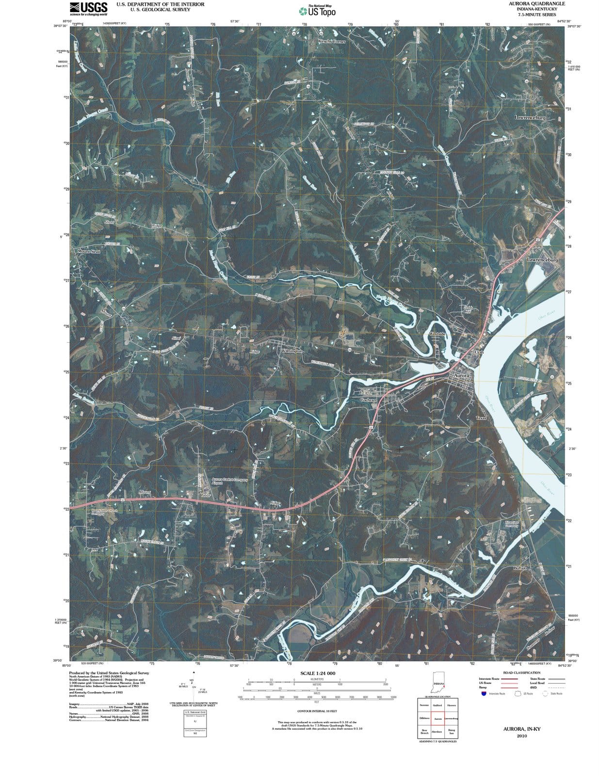 2010 Aurora, in - Indiana - USGS Topographic Map