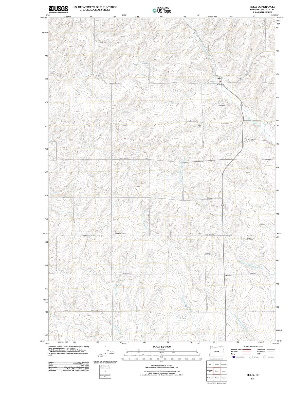 2011 Helix, OR - Oregon - USGS Topographic Map