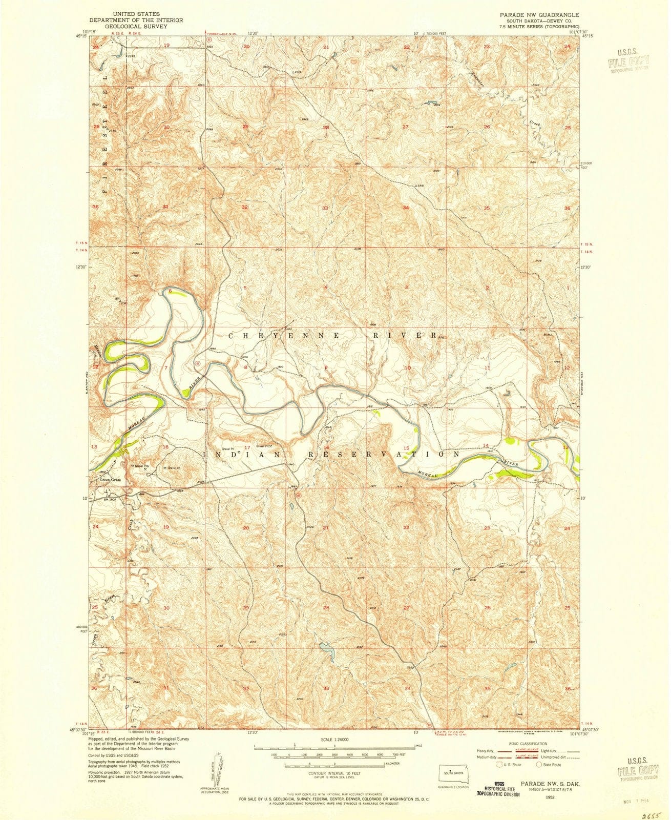 1952 Parade, SD - South Dakota - USGS Topographic Map