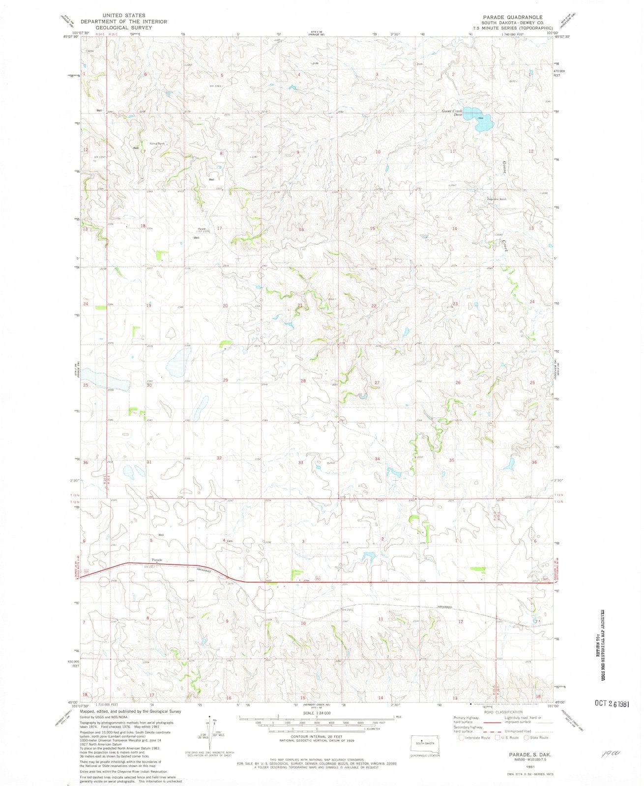 1981 Parade, SD - South Dakota - USGS Topographic Map