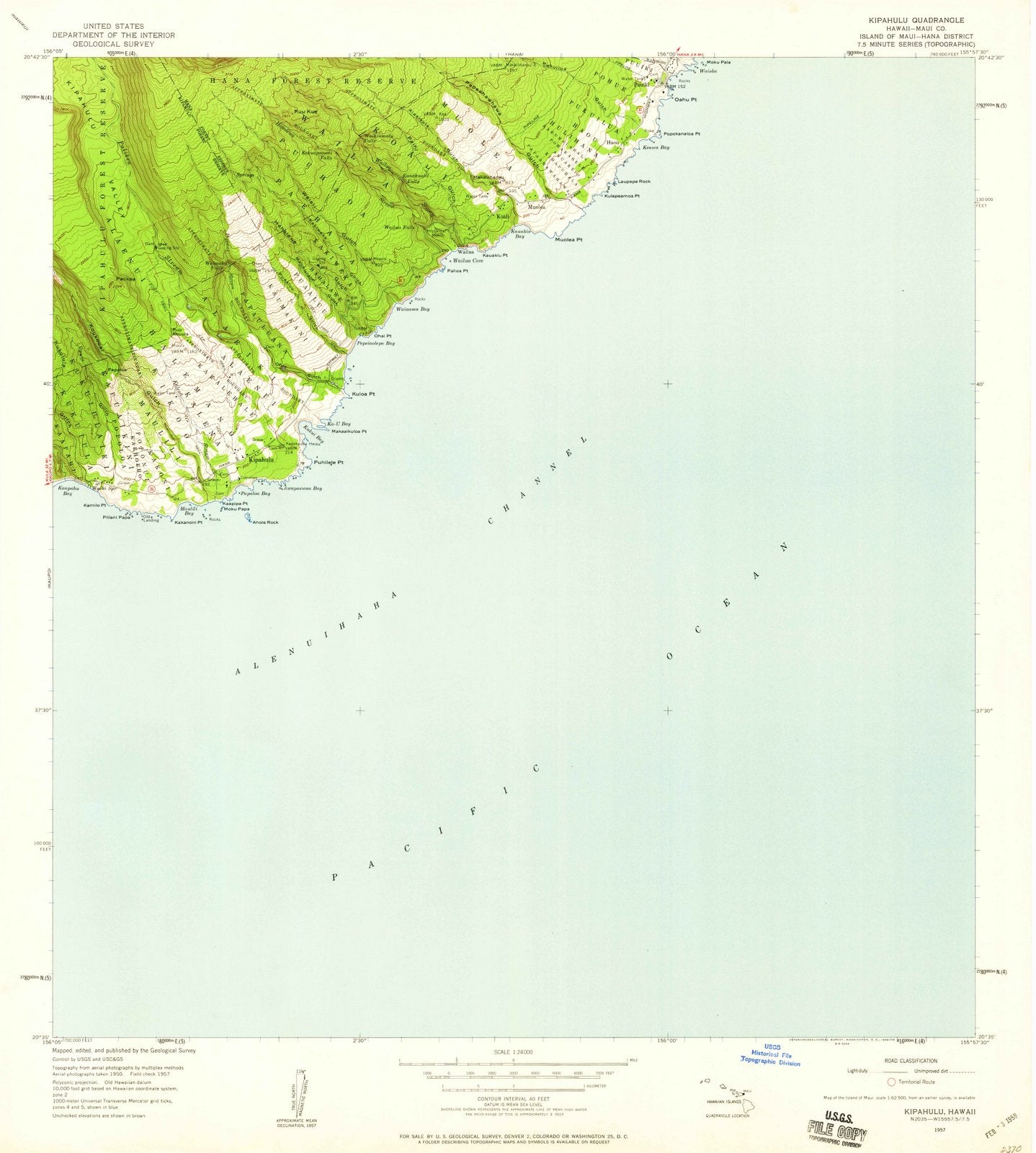 1957 Kipahulu, HI - Hawaii - USGS Topographic Map