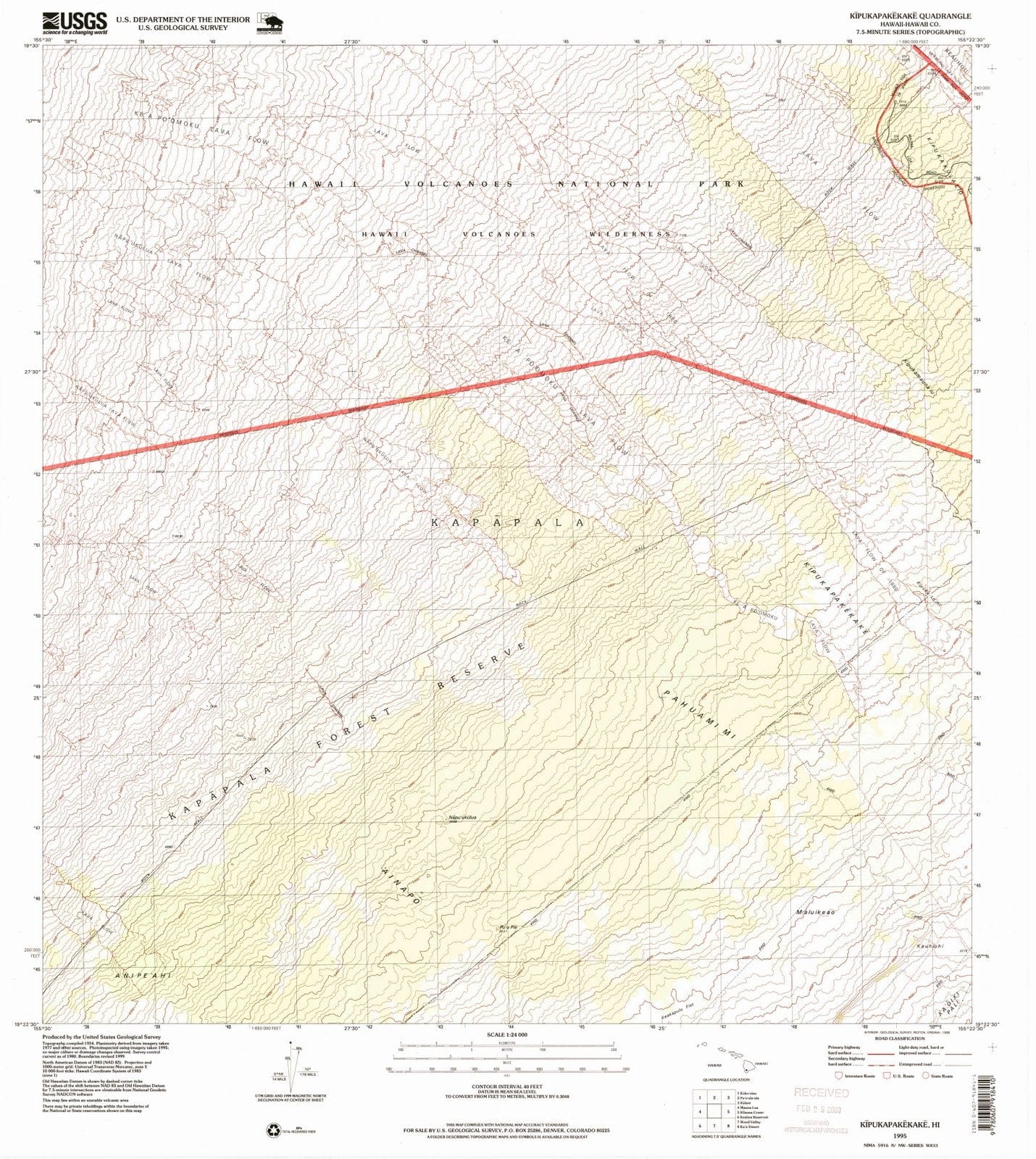 1995 Kipukapakekake, HI - Hawaii - USGS Topographic Map