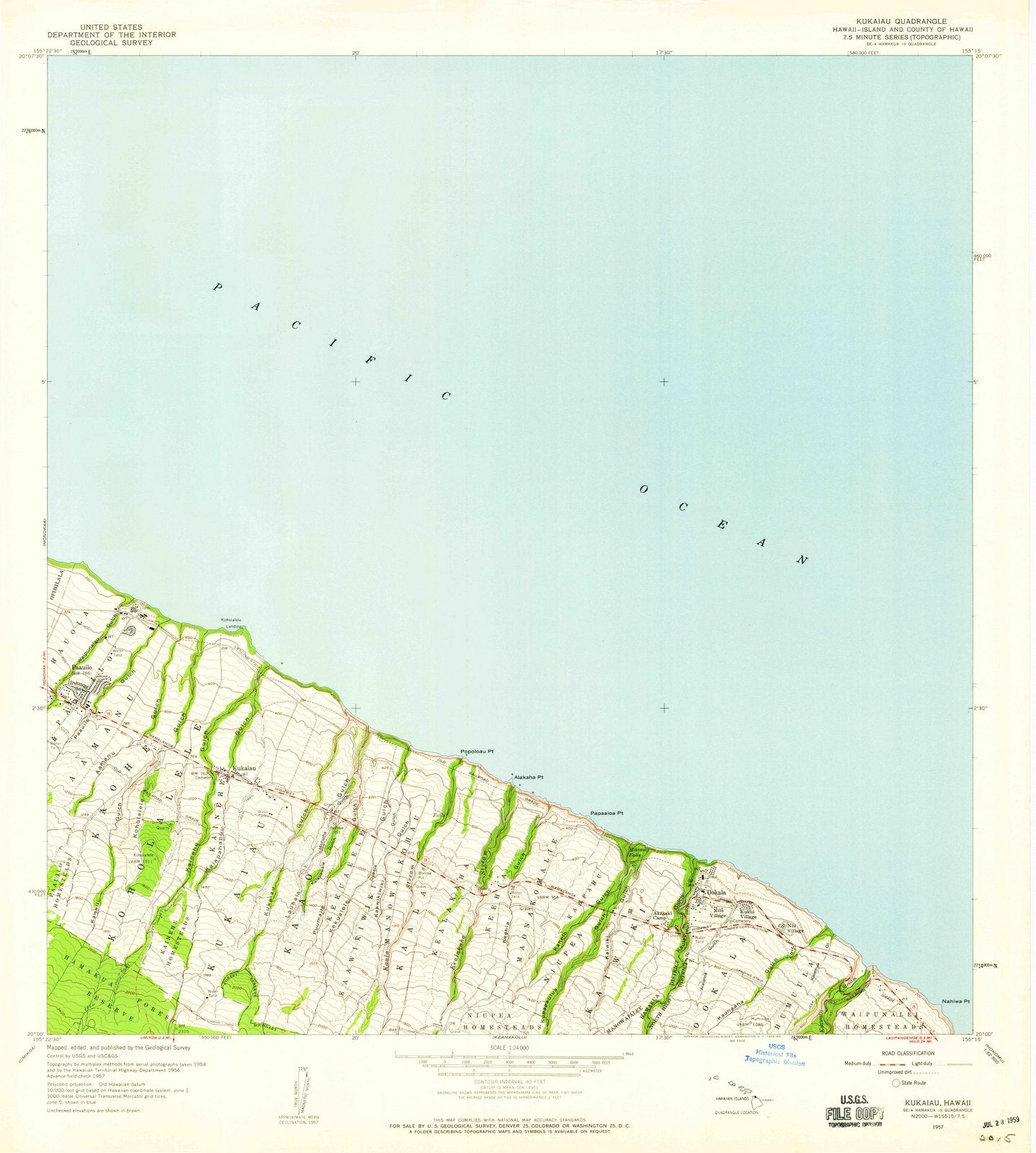 1957 Kukaiau, HI - Hawaii - USGS Topographic Map