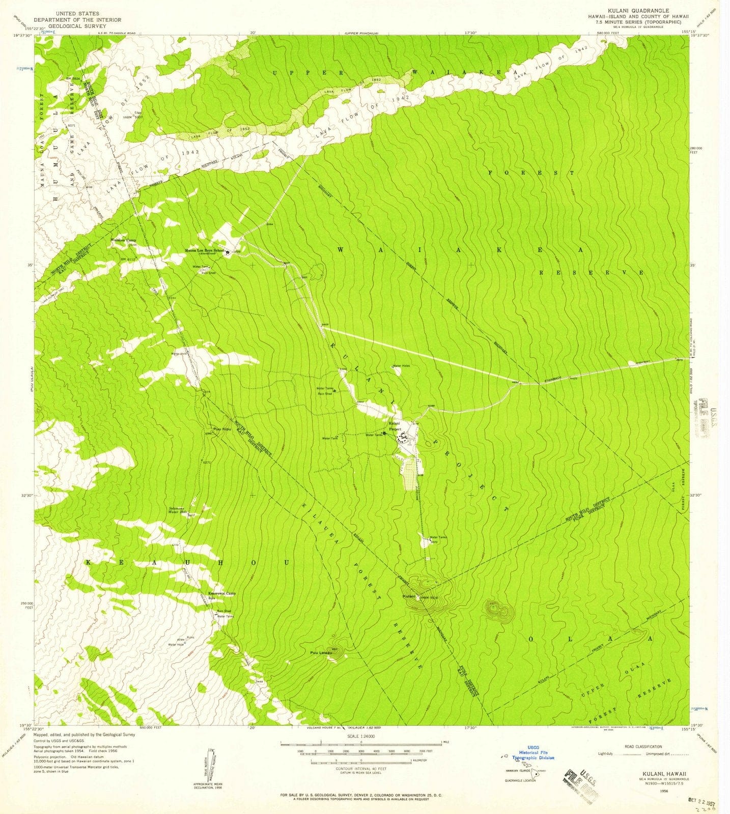 1956 Kulani, HI - Hawaii - USGS Topographic Map