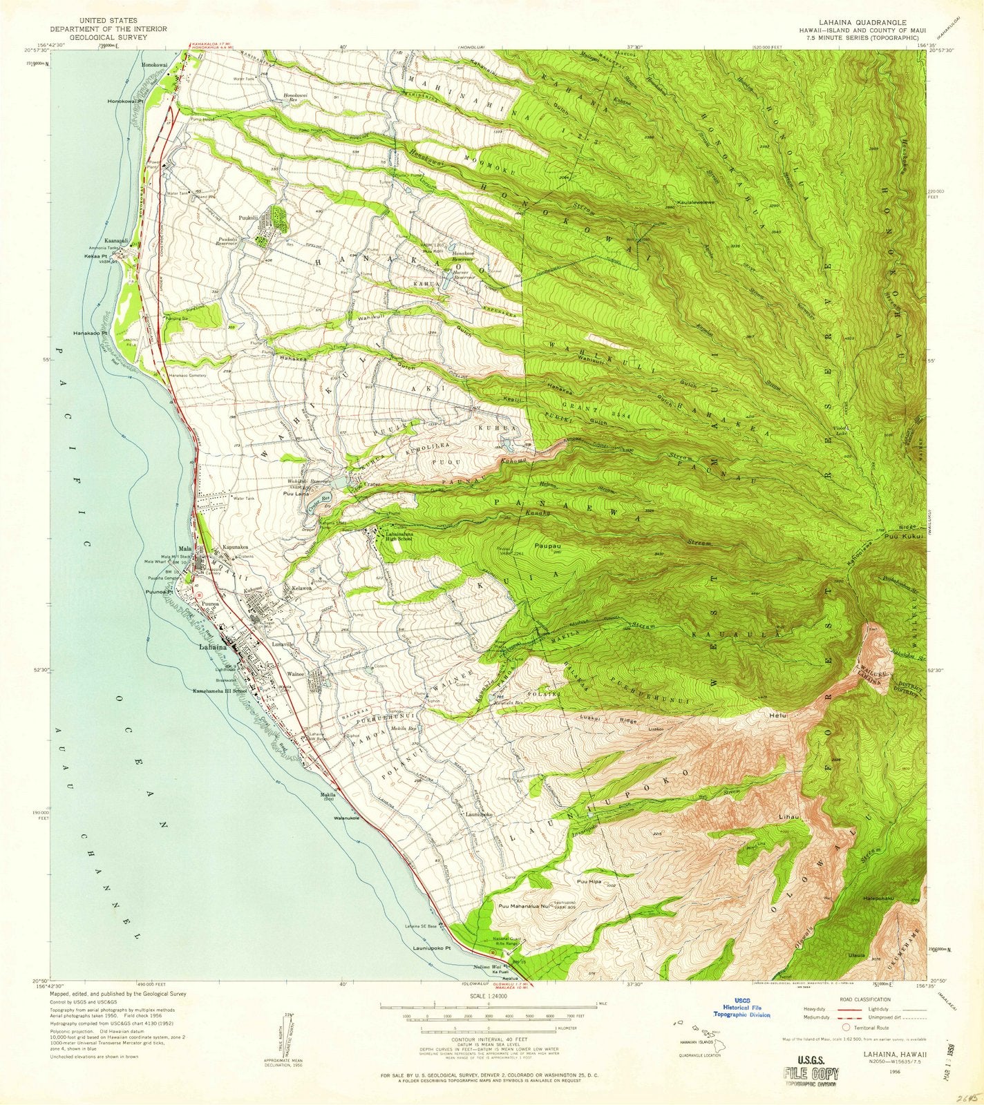 1956 Lahaina, HI - Hawaii - USGS Topographic Map