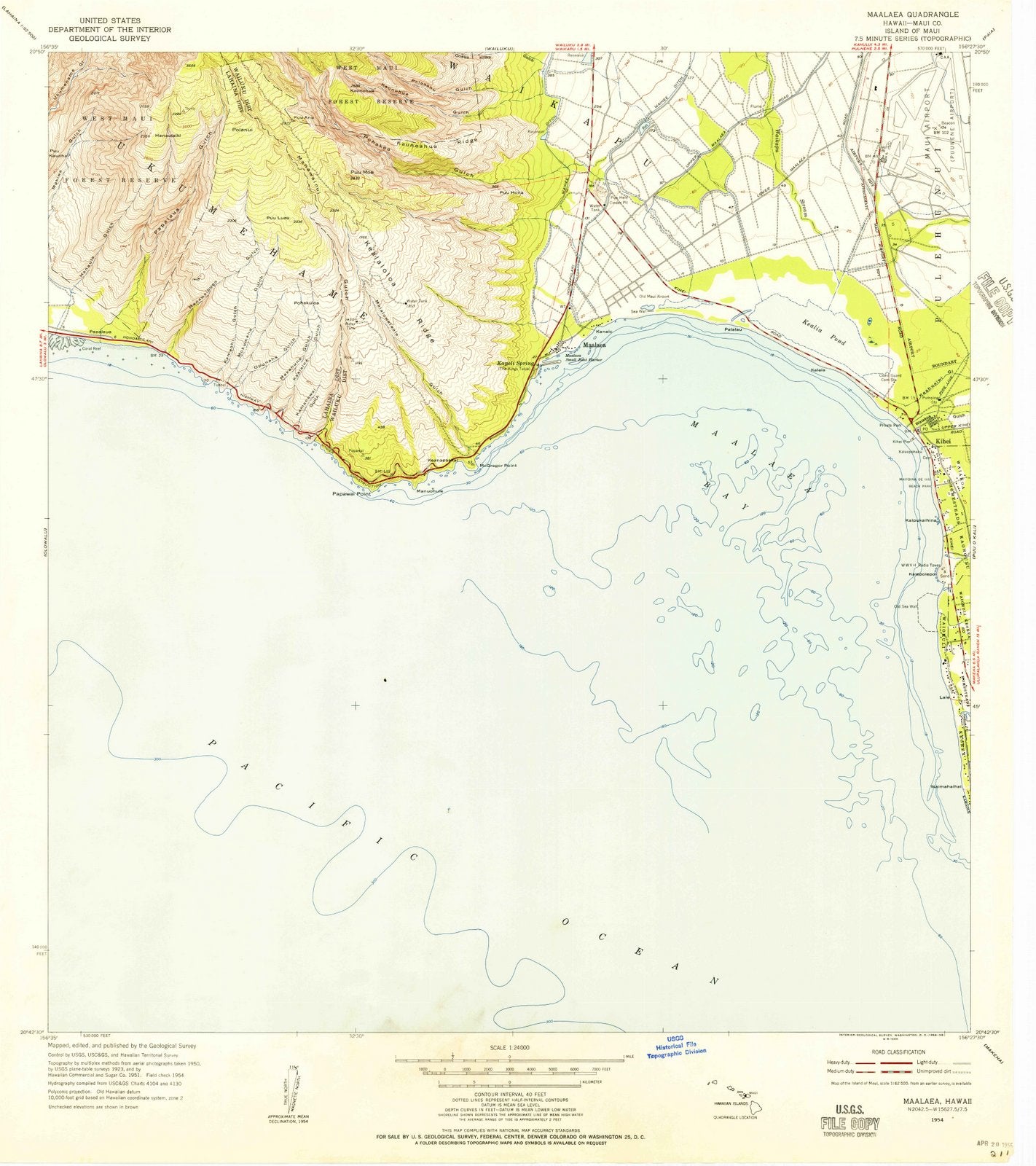 1954 Maalaea, HI - Hawaii - USGS Topographic Map