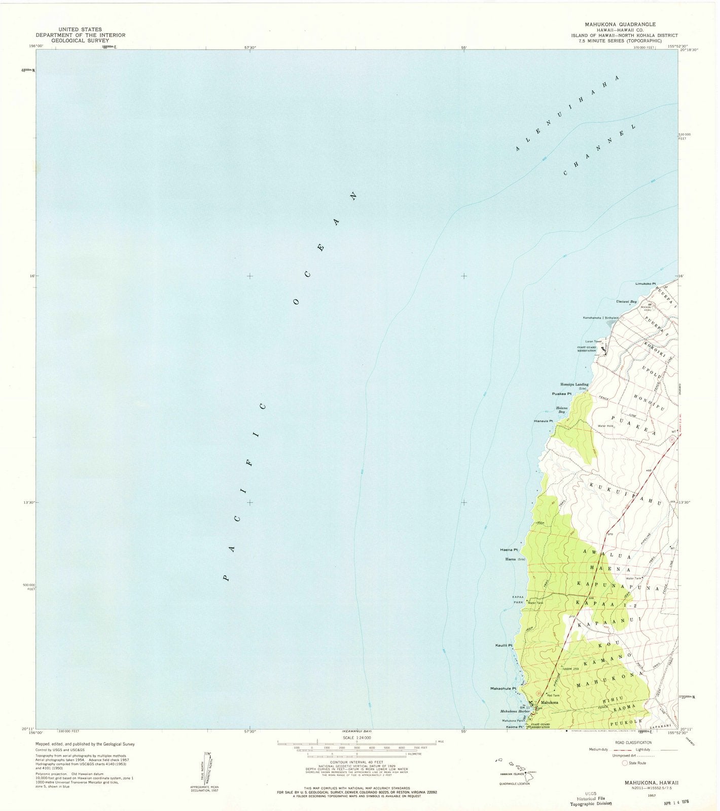 1957 Mahukona, HI - Hawaii - USGS Topographic Map