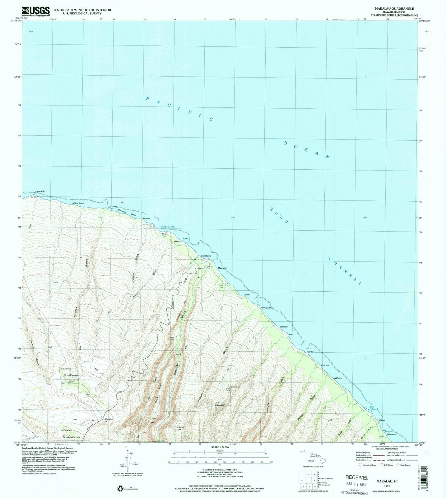 1991 Makalau, HI - Hawaii - USGS Topographic Map