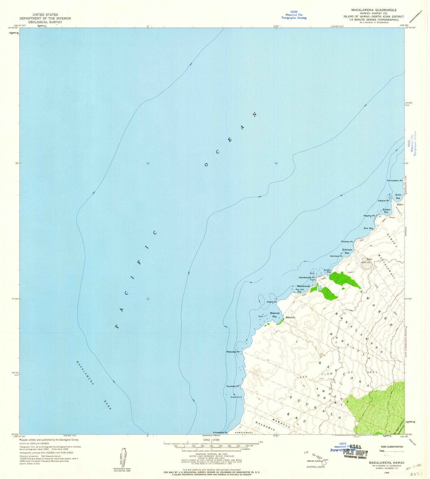 1959 Makalawena, HI - Hawaii - USGS Topographic Map