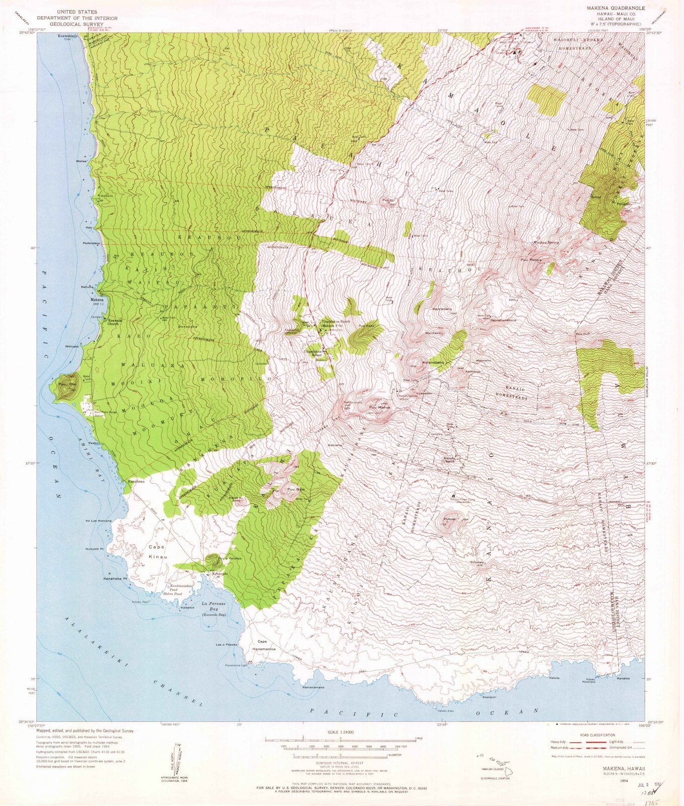 1954 Makena, HI - Hawaii - USGS Topographic Map