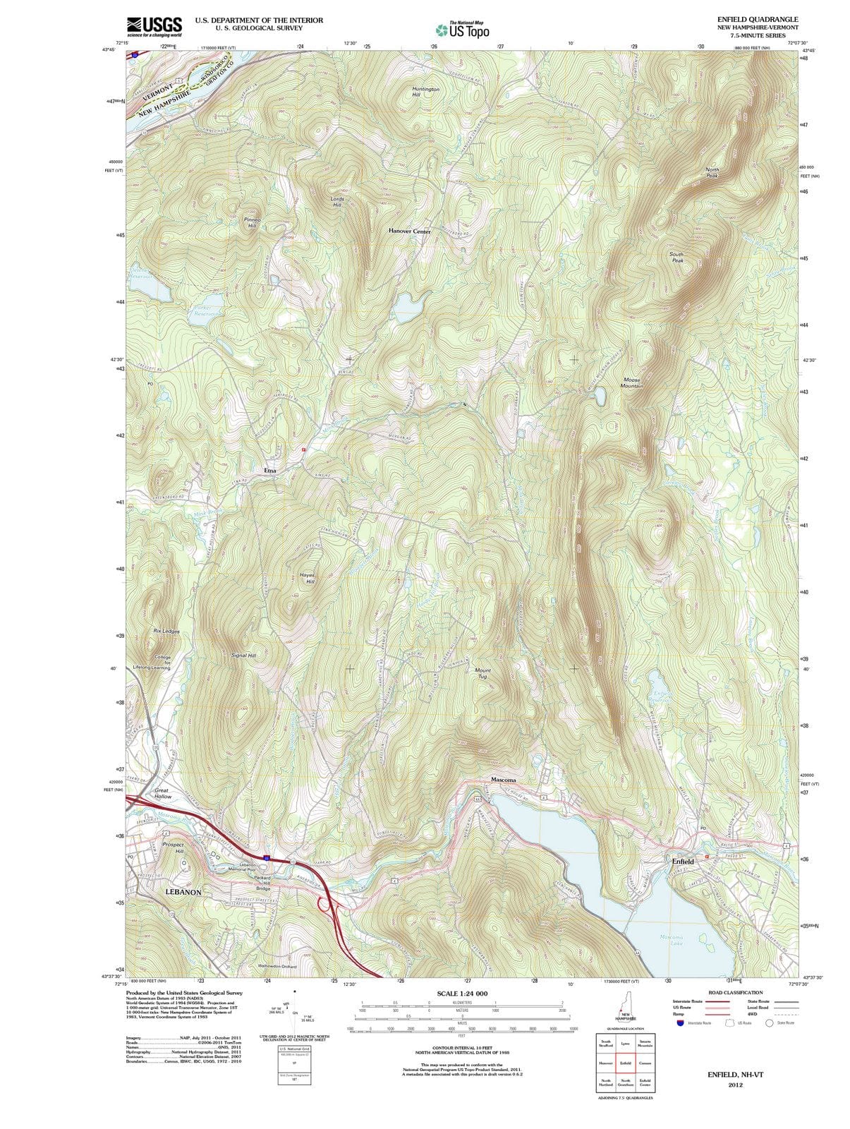 2012 Enfield, NH - New Hampshire - USGS Topographic Map