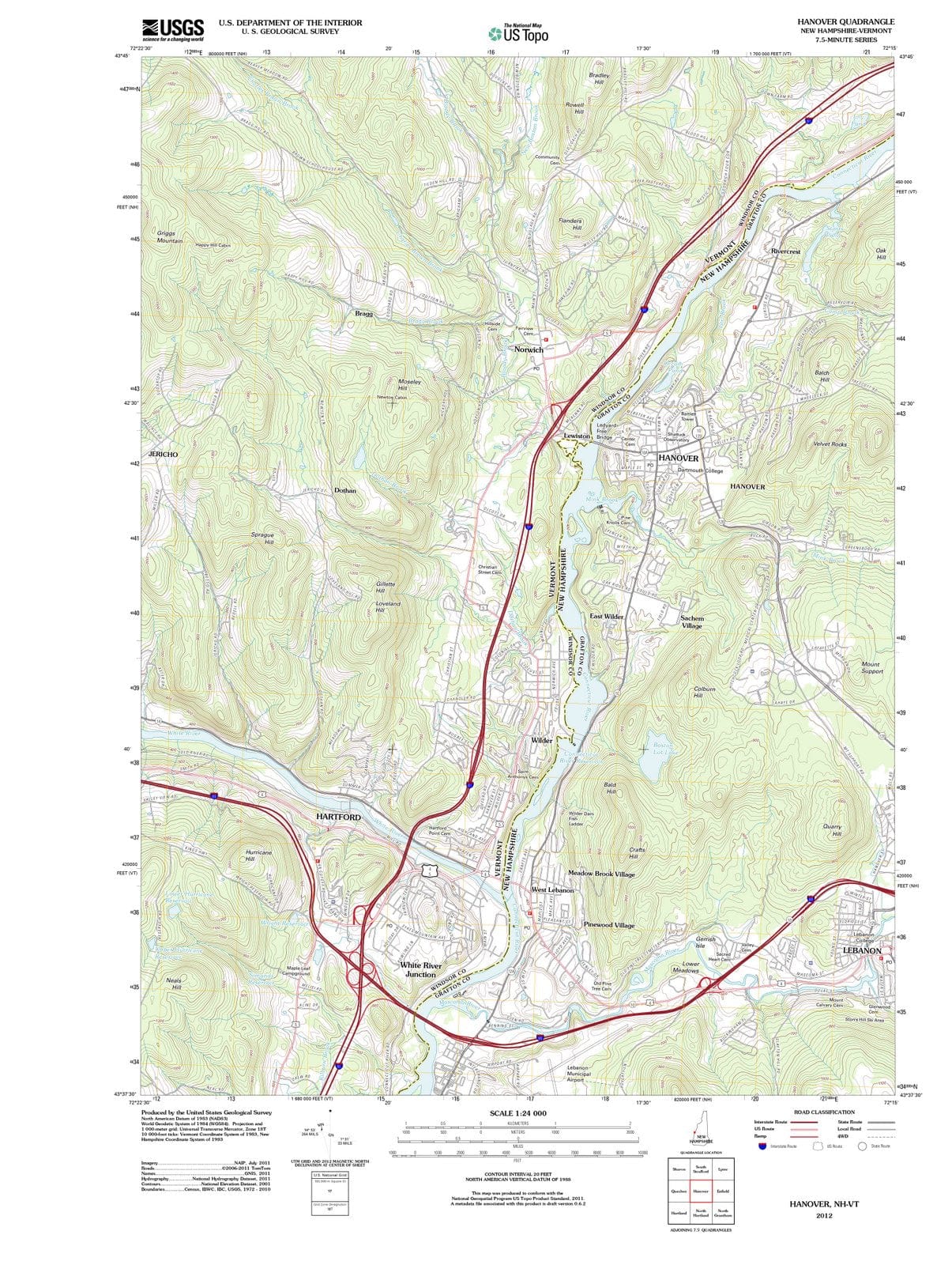 2012 Hanover, NH - New Hampshire - USGS Topographic Map