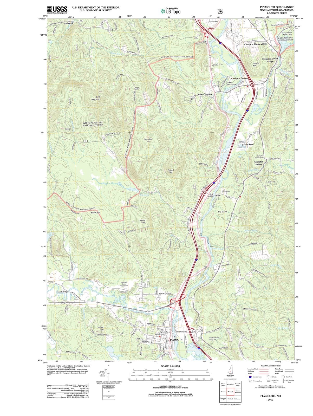 2012 Plymouth, NH - New Hampshire - USGS Topographic Map