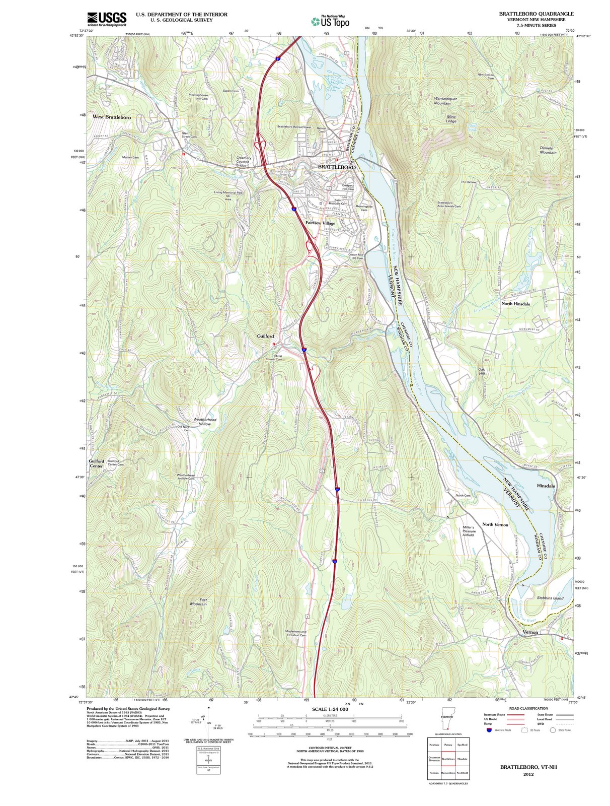 2012 Brattleboro, VT - Vermont - USGS Topographic Map