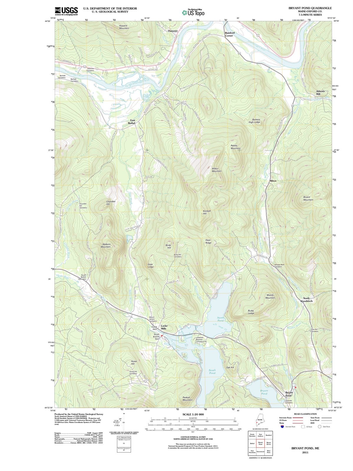 2011 Bryant Pond, ME - Maine - USGS Topographic Map