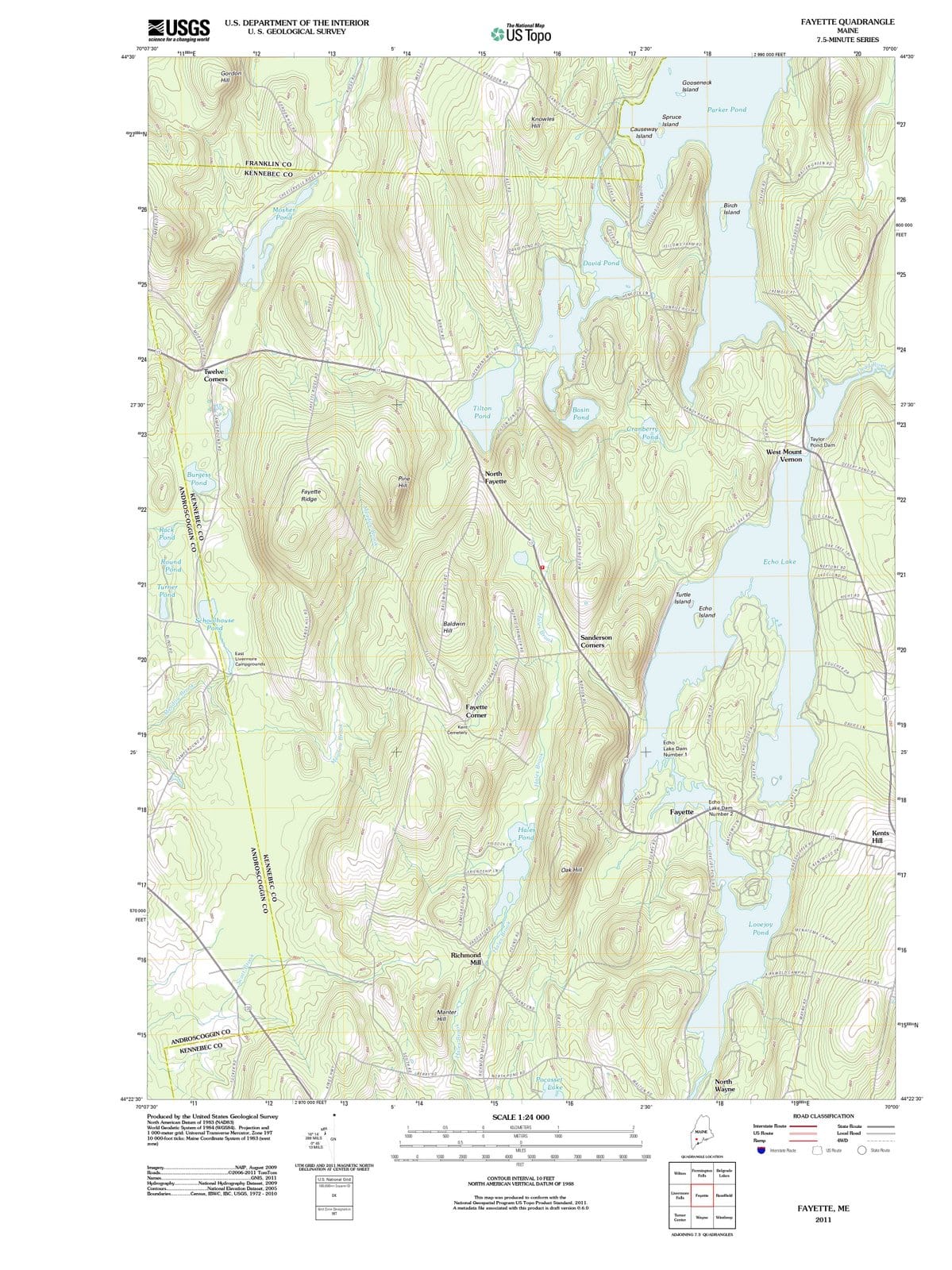 2011 Fayette, ME - Maine - USGS Topographic Map