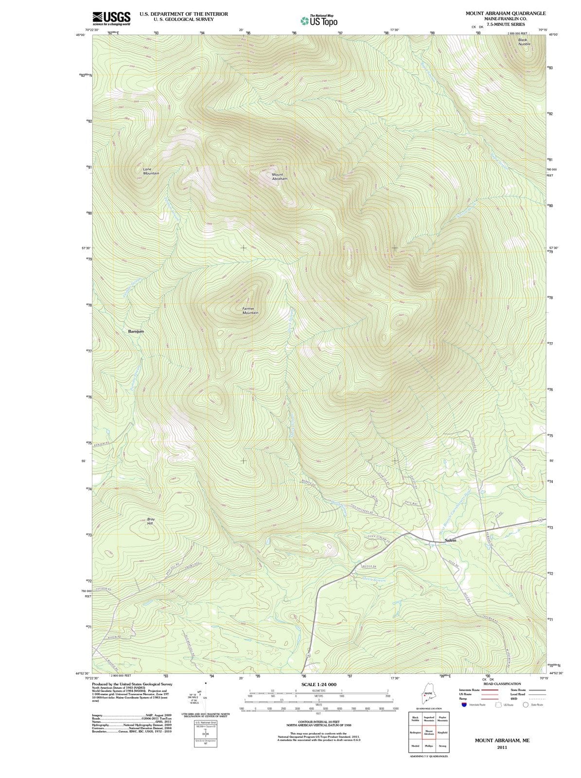 2011 Mount Abraham, ME - Maine - USGS Topographic Map