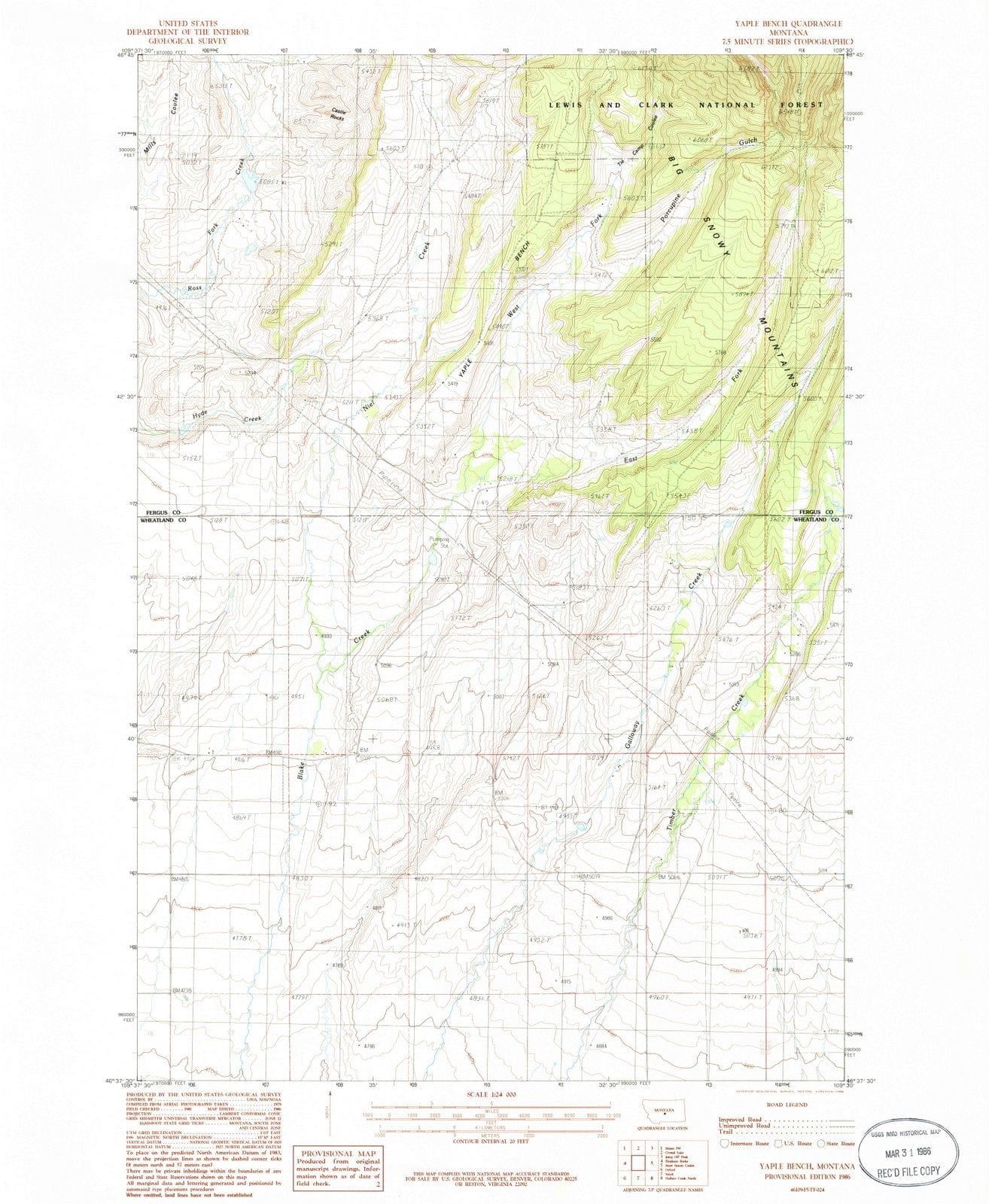 1986 Yaple Bench, MT - Montana - USGS Topographic Map
