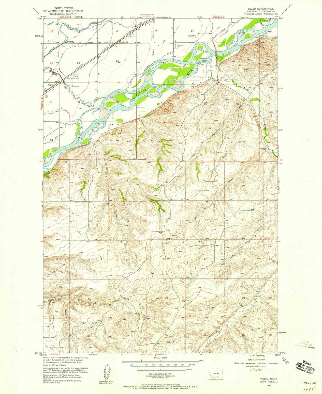 1956 Yegen, MT - Montana - USGS Topographic Map