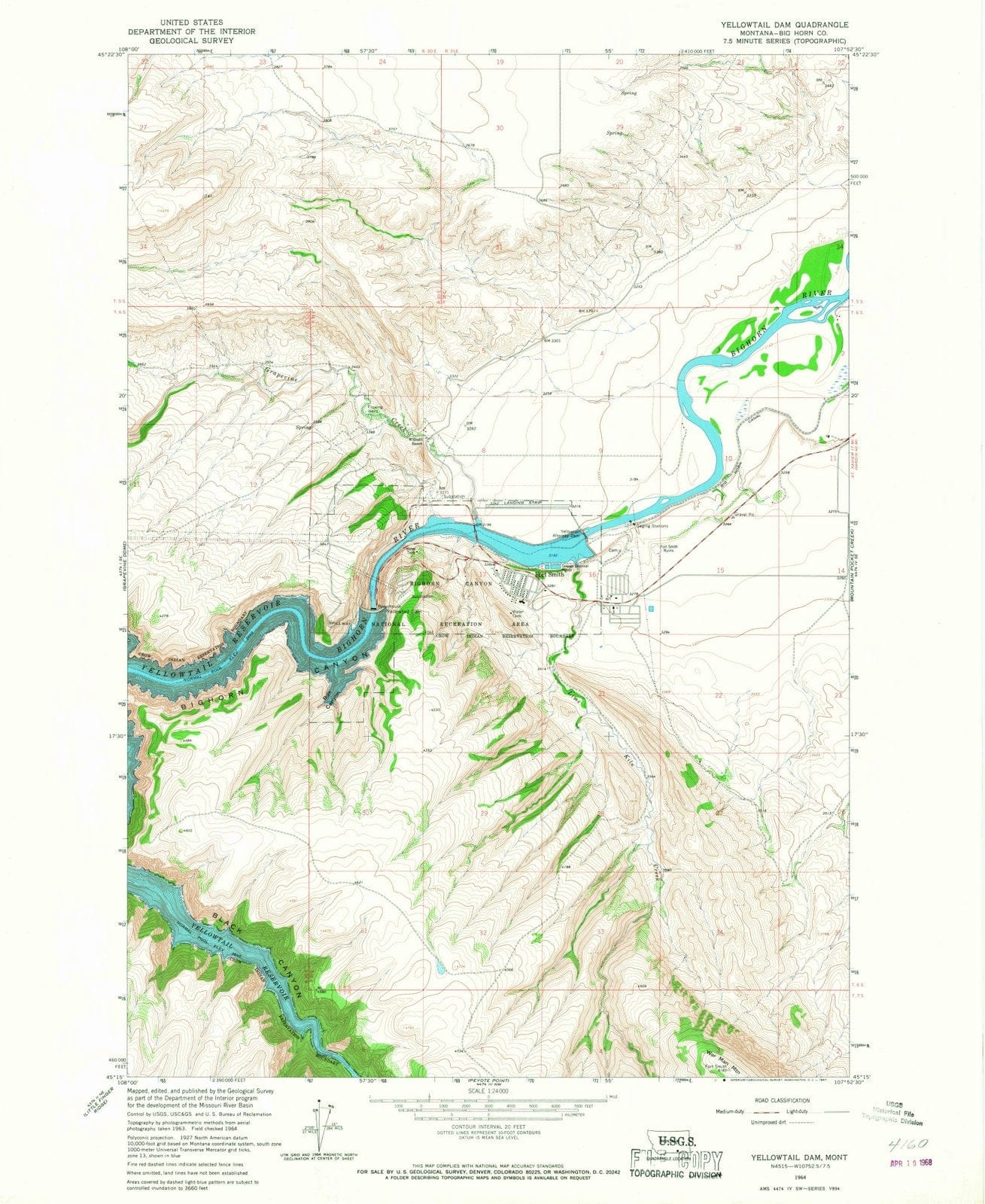 1964 Yellowtailam, MT - Montana - USGS Topographic Map