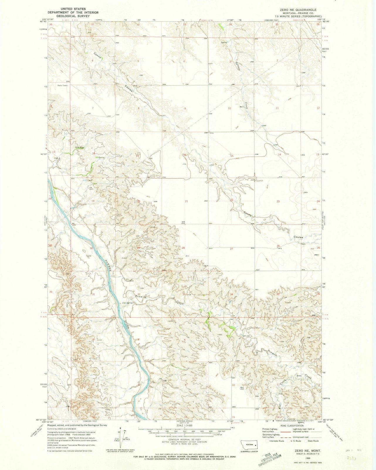 1969 Zero, MT - Montana - USGS Topographic Map