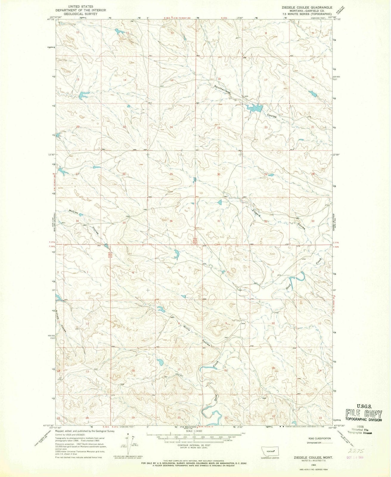 1965 Ziegele Coulee, MT - Montana - USGS Topographic Map