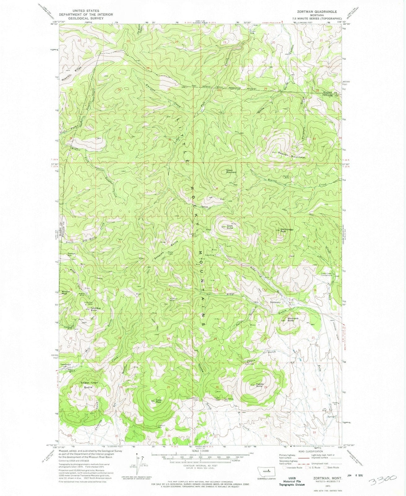 1971 Zortman, MT - Montana - USGS Topographic Map