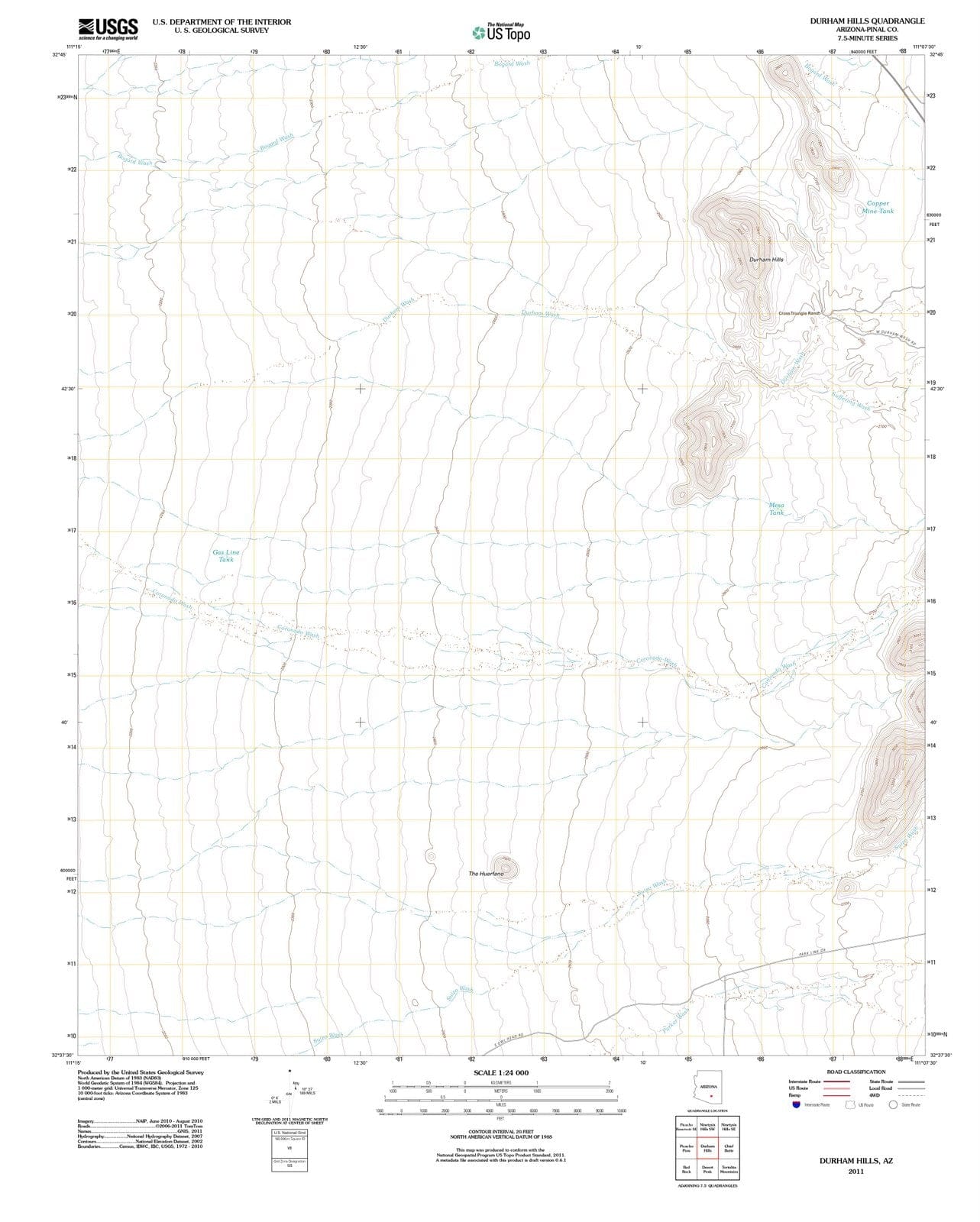 2011 Durham Hills, AZ - Arizona - USGS Topographic Map