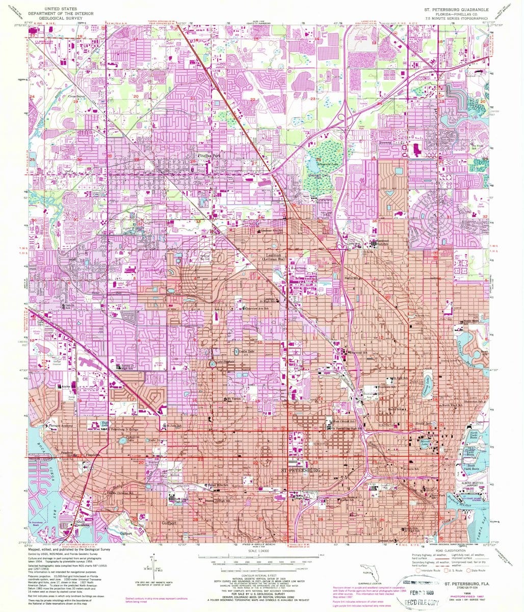 1956 St. Petersburg, FL - Florida - USGS Topographic Map – Historic Pictoric, image size:1028x1200