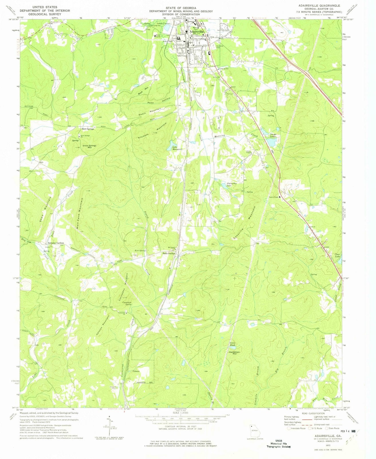 1972 Adairsville, GA - Georgia - USGS Topographic Map