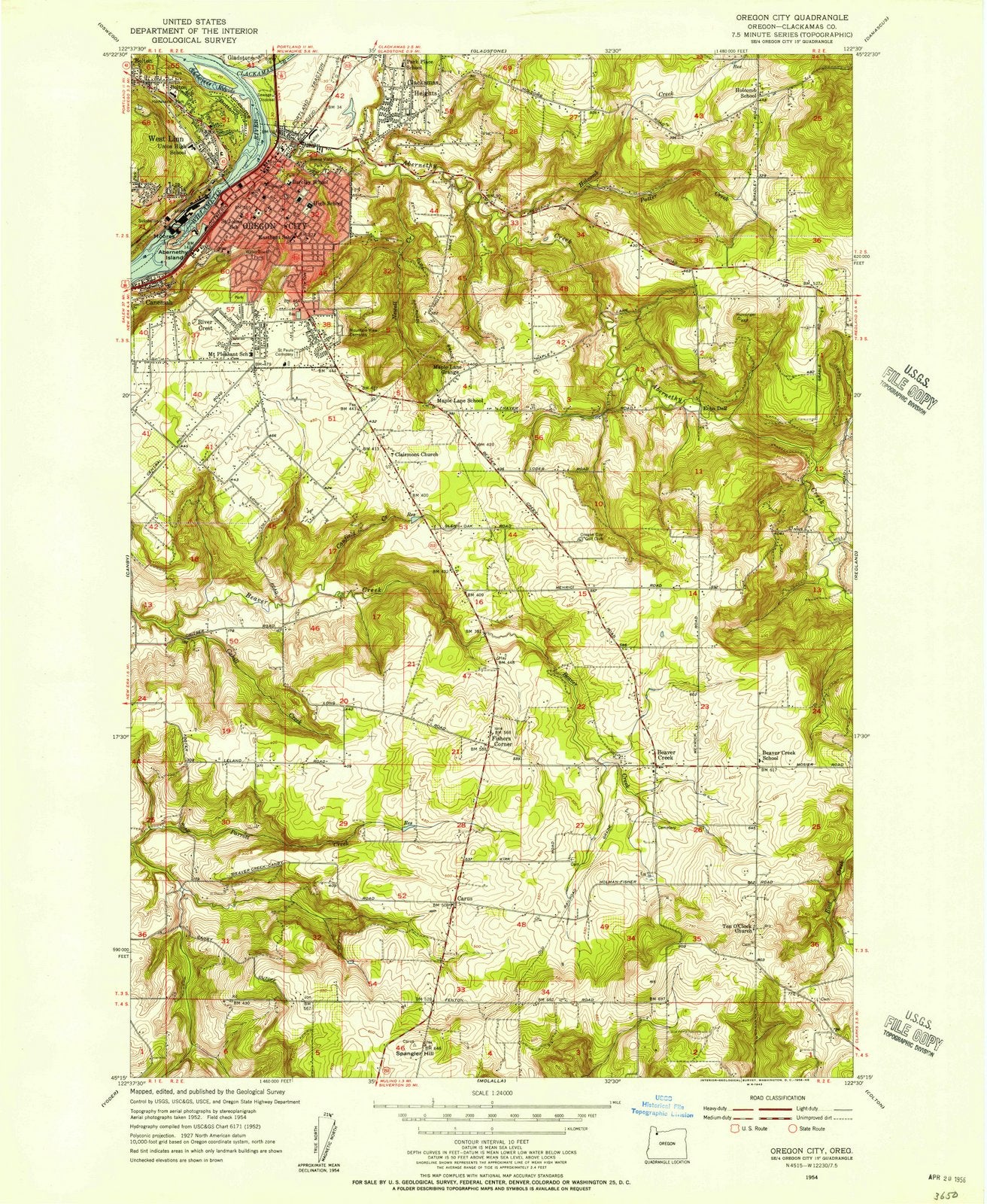 1954 Oregon City, OR - Oregon - USGS Topographic Map