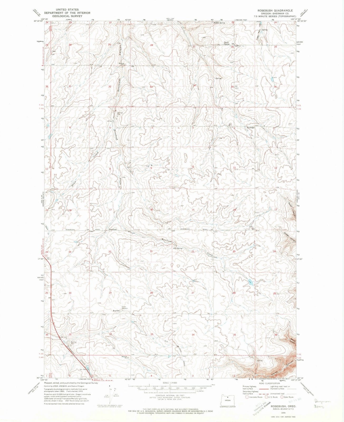 1970 Rosebush, OR - Oregon - USGS Topographic Map
