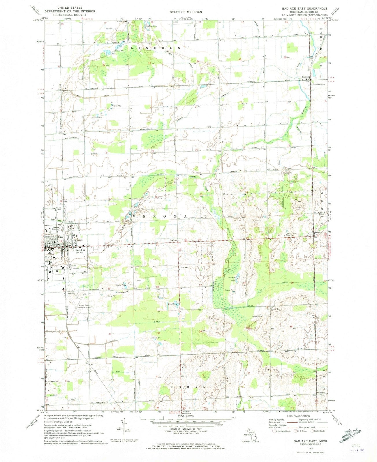 1970 Bad Axe East, MI - Michigan - USGS Topographic Map