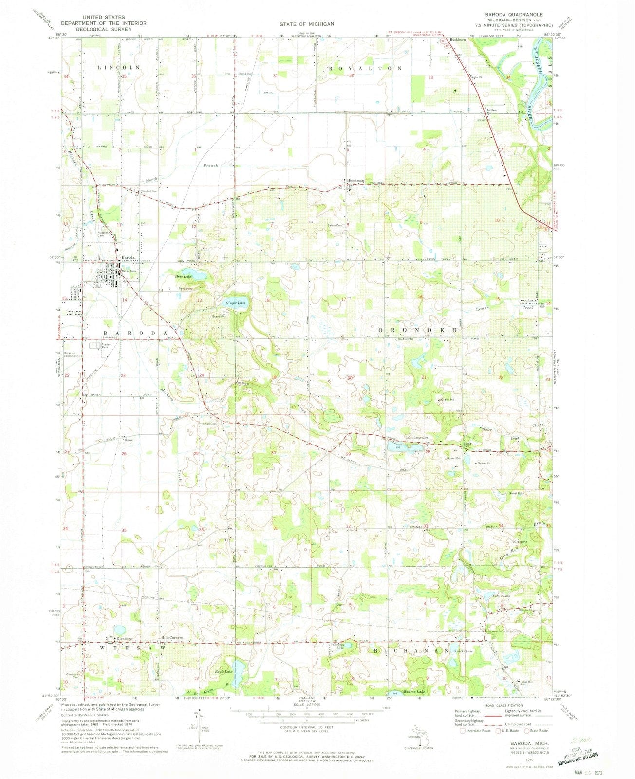 1970 Baroda, MI - Michigan - USGS Topographic Map