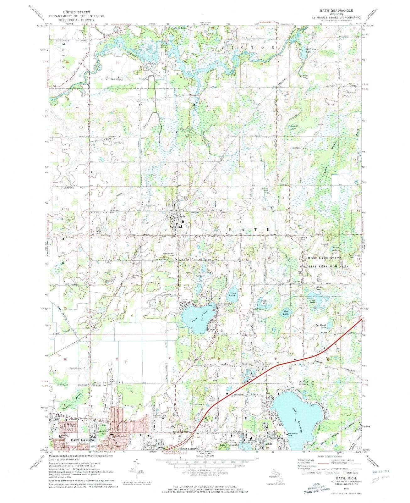 1972 Bath Charter, MI - Michigan - USGS Topographic Map