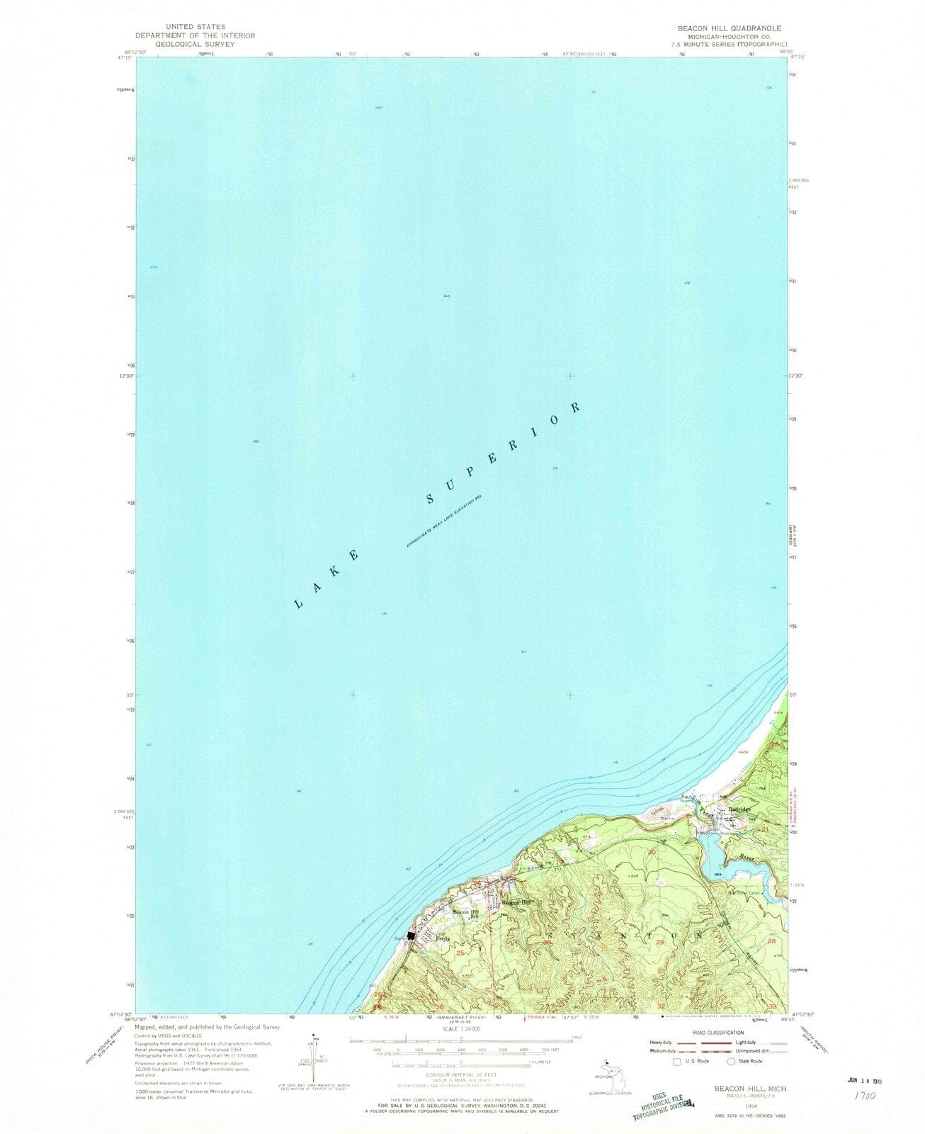 1954 Beacon Hill, MI - Michigan - USGS Topographic Map