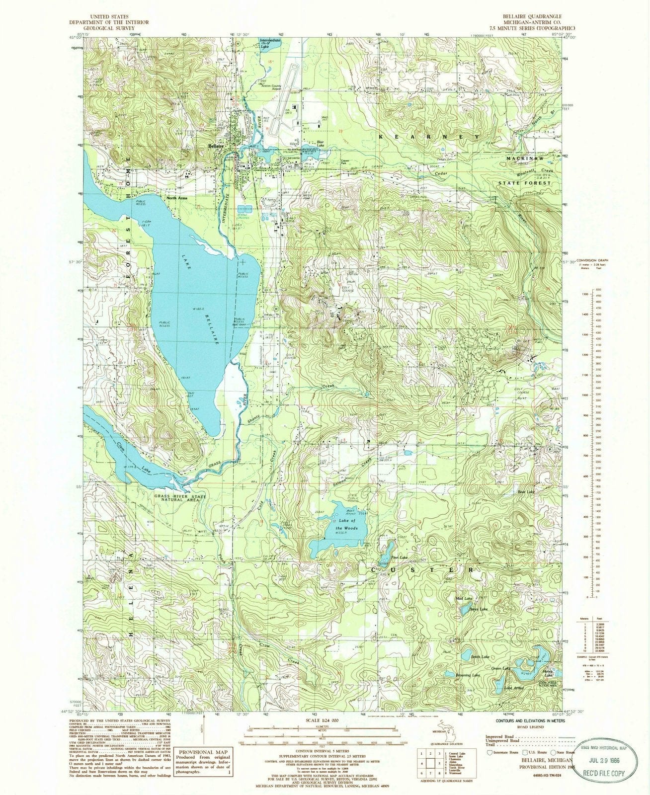 1985 Bellaire, MI - Michigan - USGS Topographic Map