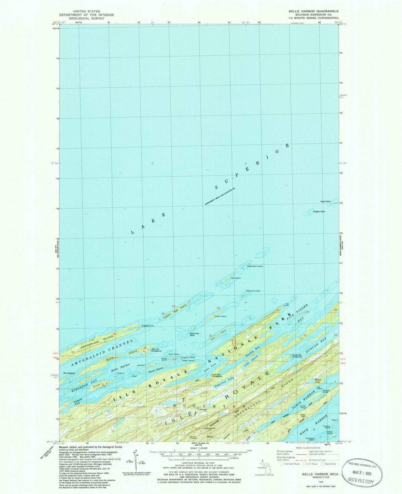 1985 Belle Harbor, MI - Michigan - USGS Topographic Map