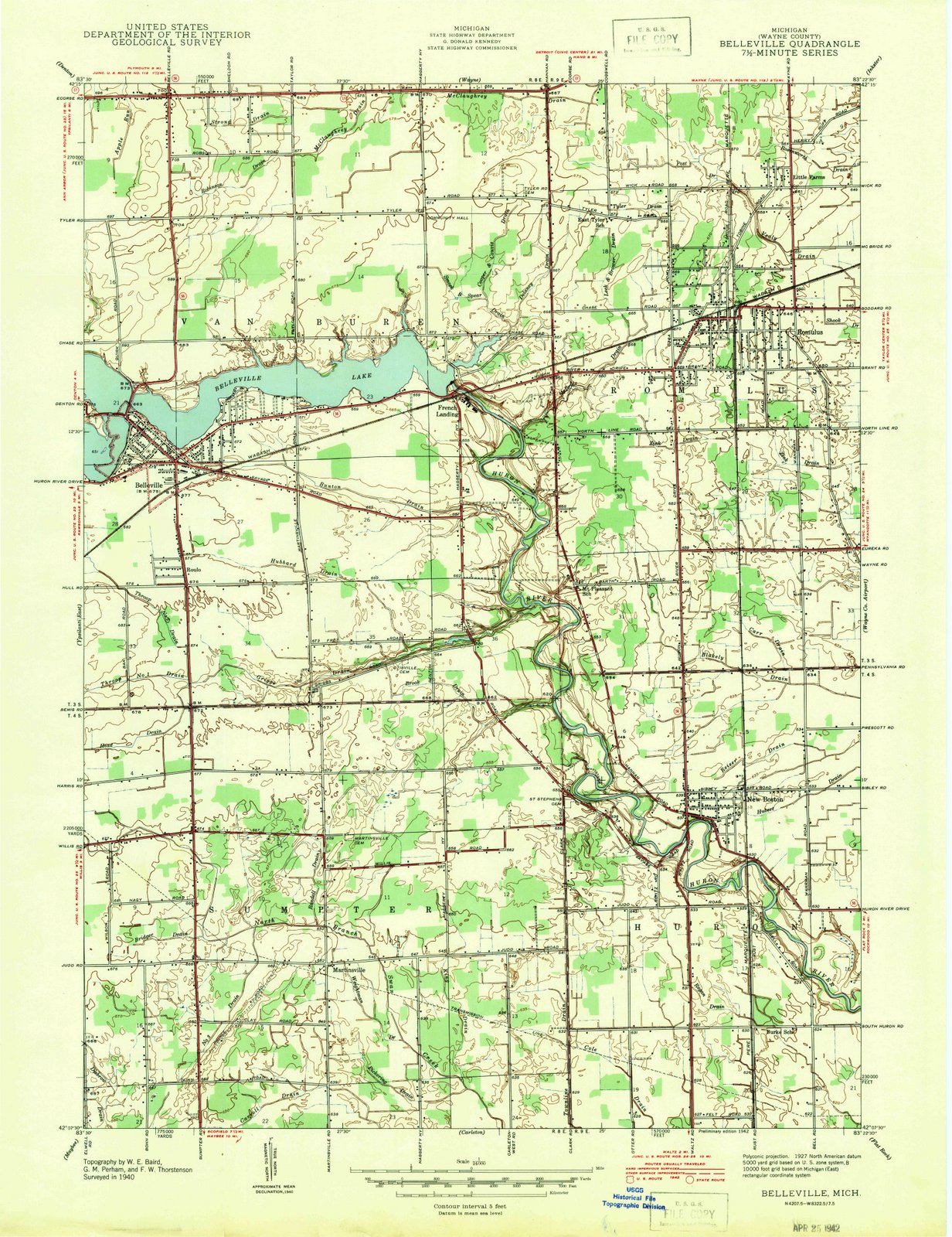 1942 Belleville, MI - Michigan - USGS Topographic Map