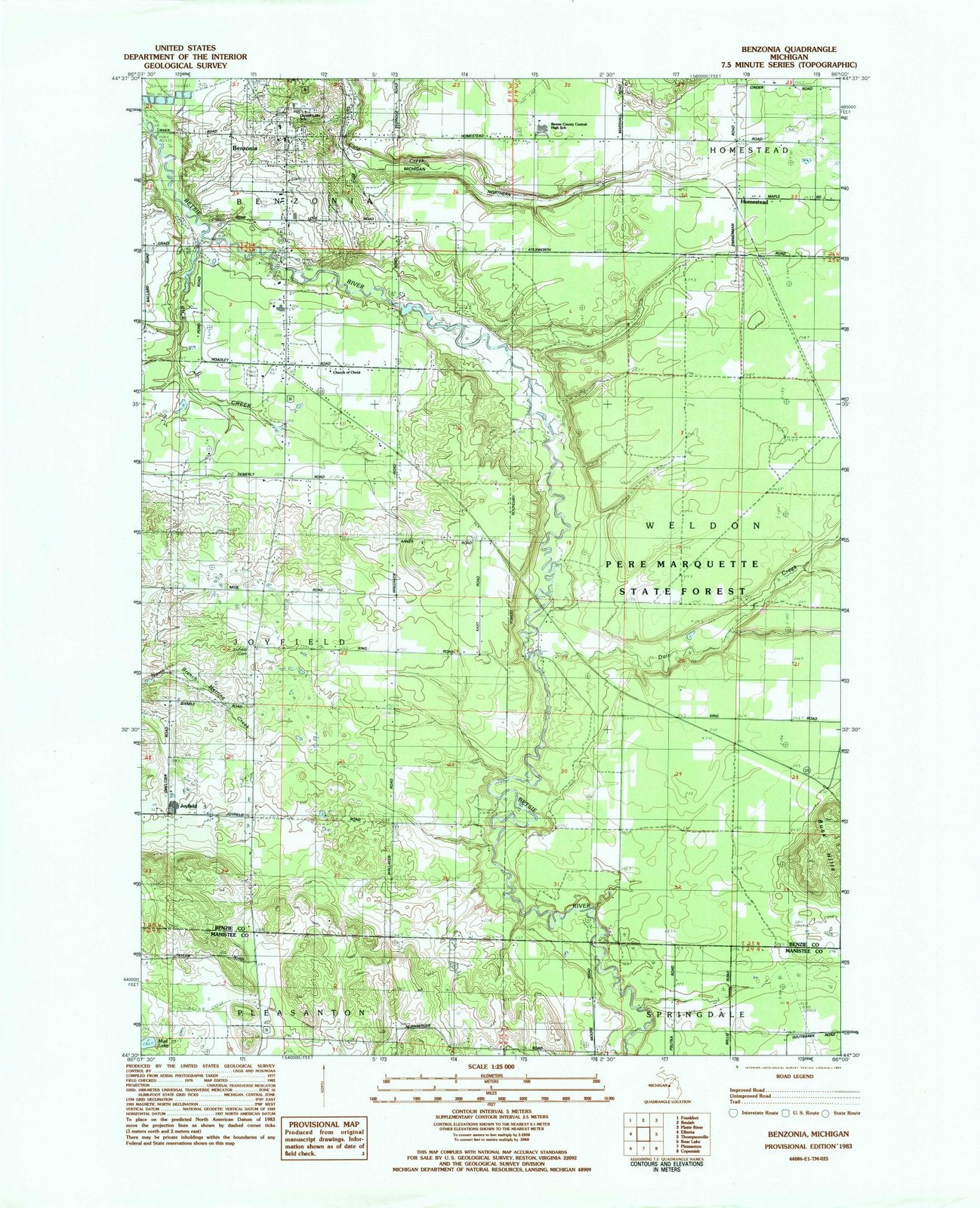 1983 Benzonia, MI - Michigan - USGS Topographic Map
