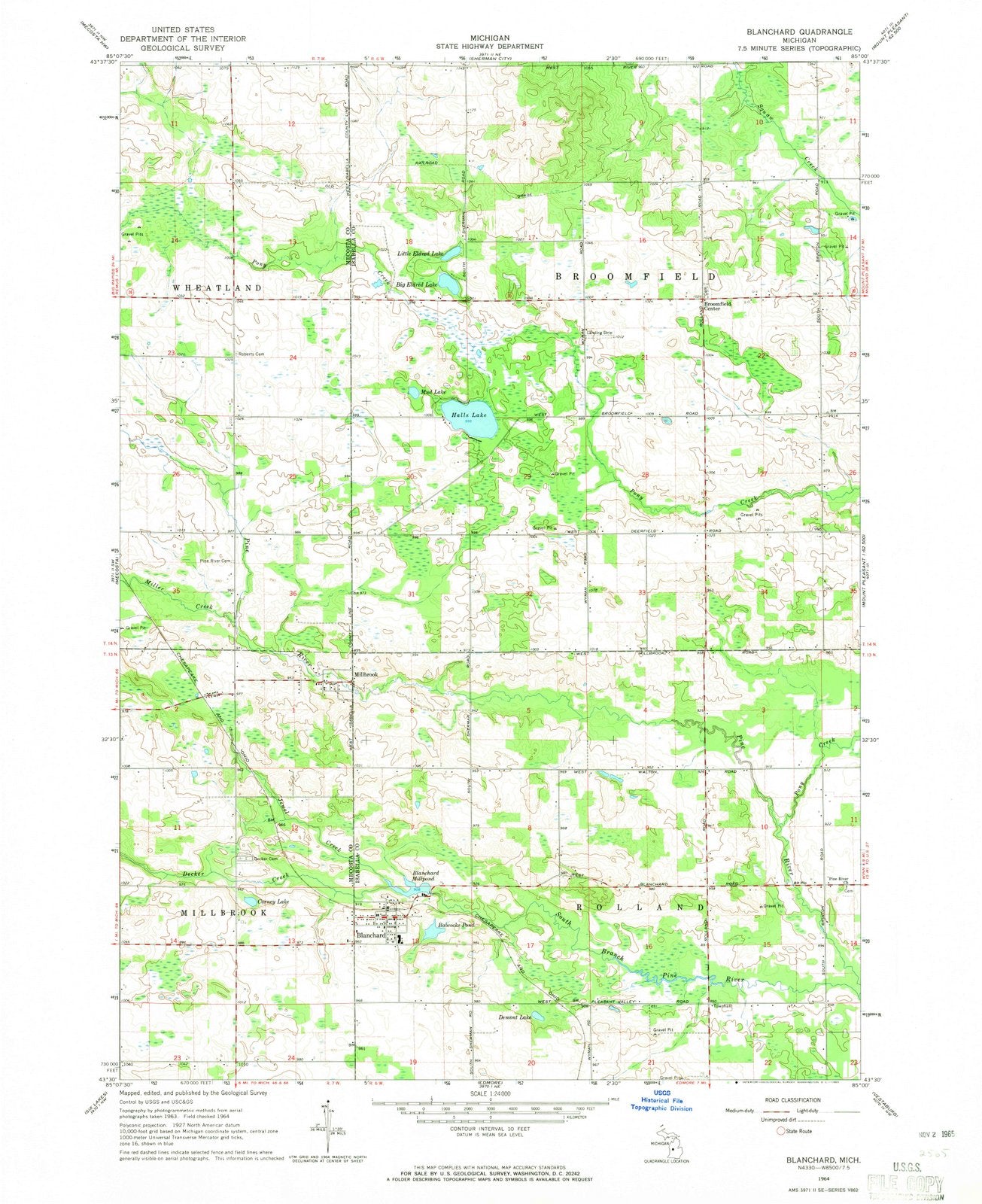 1964 Blanchard, MI - Michigan - USGS Topographic Map